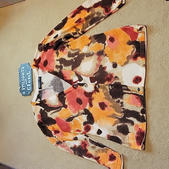 Jones New York Collection Cardigan Sweater Small Brown Tan Orange Red - Picture 1 of 5